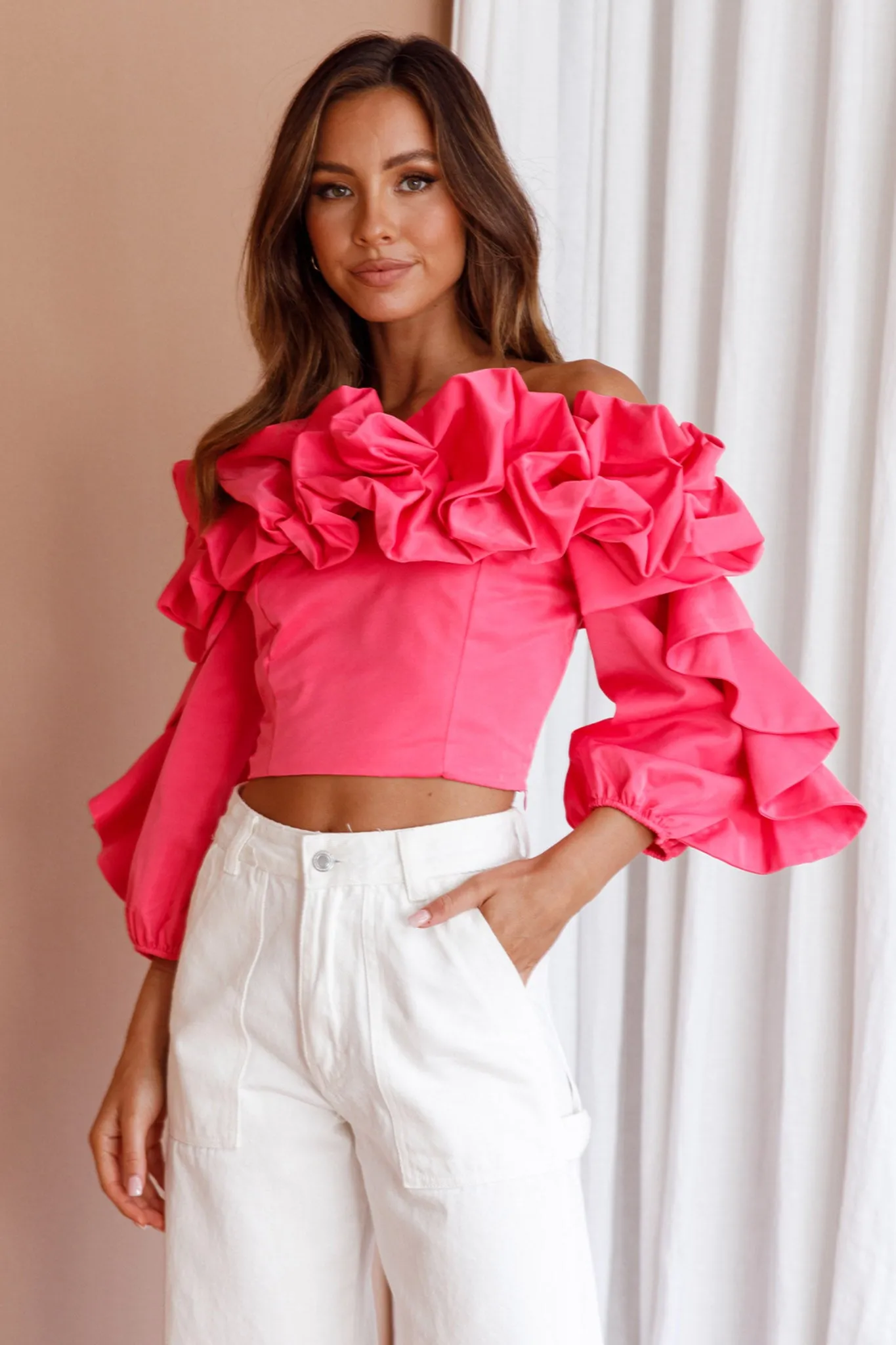 Midnight Mirage Puff Ruffle Crop Top Doll Pink sold by Selfie Leslie product image thumbnail 5