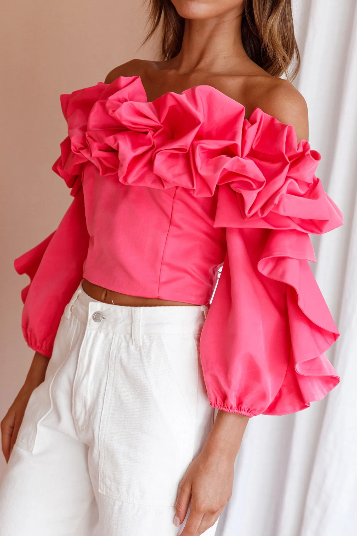 Midnight Mirage Puff Ruffle Crop Top Doll Pink sold by Selfie Leslie product image thumbnail 4