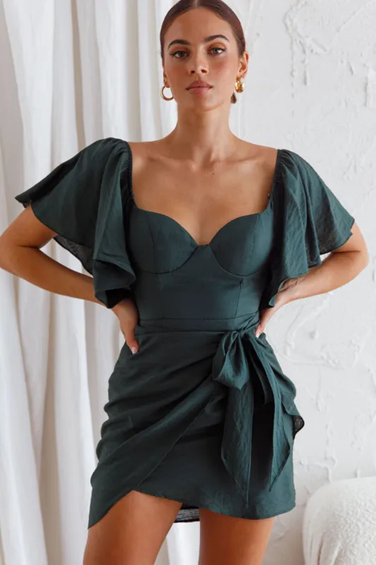 Aphrodite Molded Bust Angel Sleeve Wrap Dress Forest Green sold by Selfie Leslie