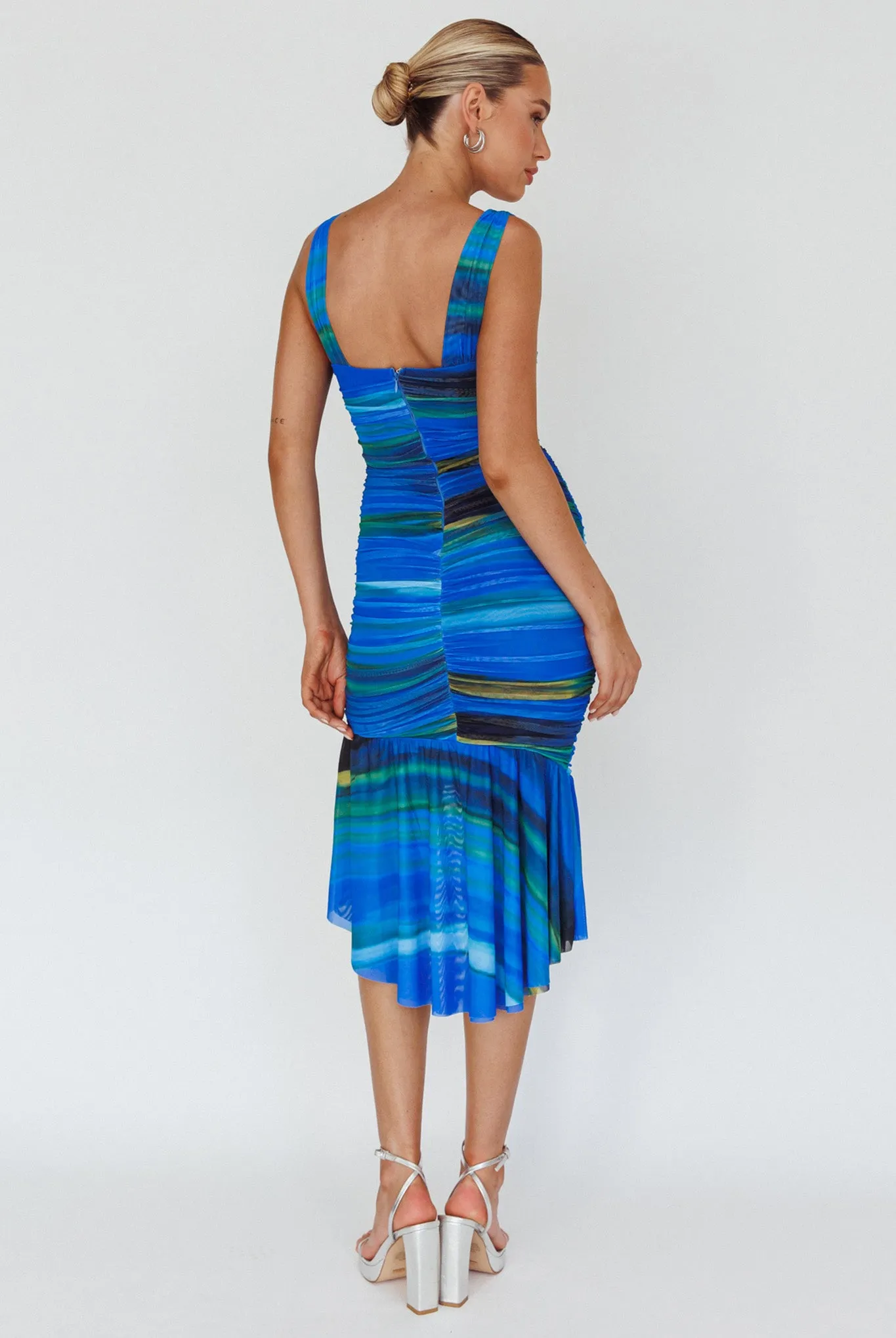 Nadia Ruched Fishtail Midi Dress Print Blue sold by Selfie Leslie product image thumbnail 2