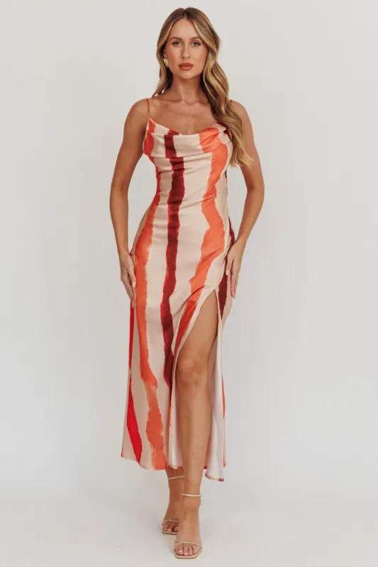 Blondine Cowl Bust Split Maxi Dress Peach sold by Selfie Leslie