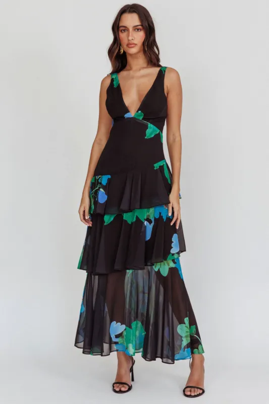 Veda Strappy Back Ruffle Maxi Dress Black sold by Selfie Leslie