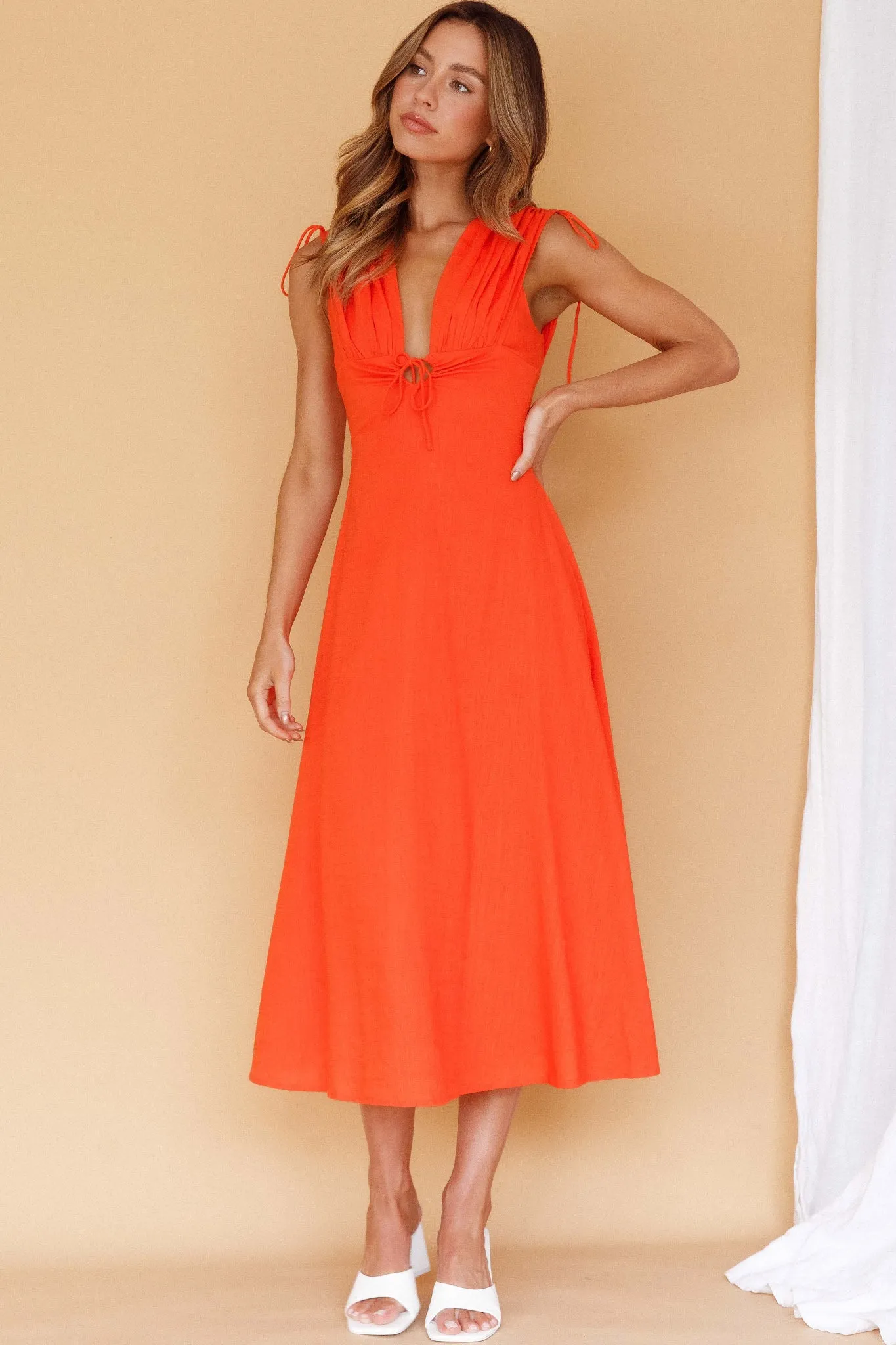 Cape Cod Drawstring Accent Midi Dress Tangerine sold by Selfie Leslie product image thumbnail 5