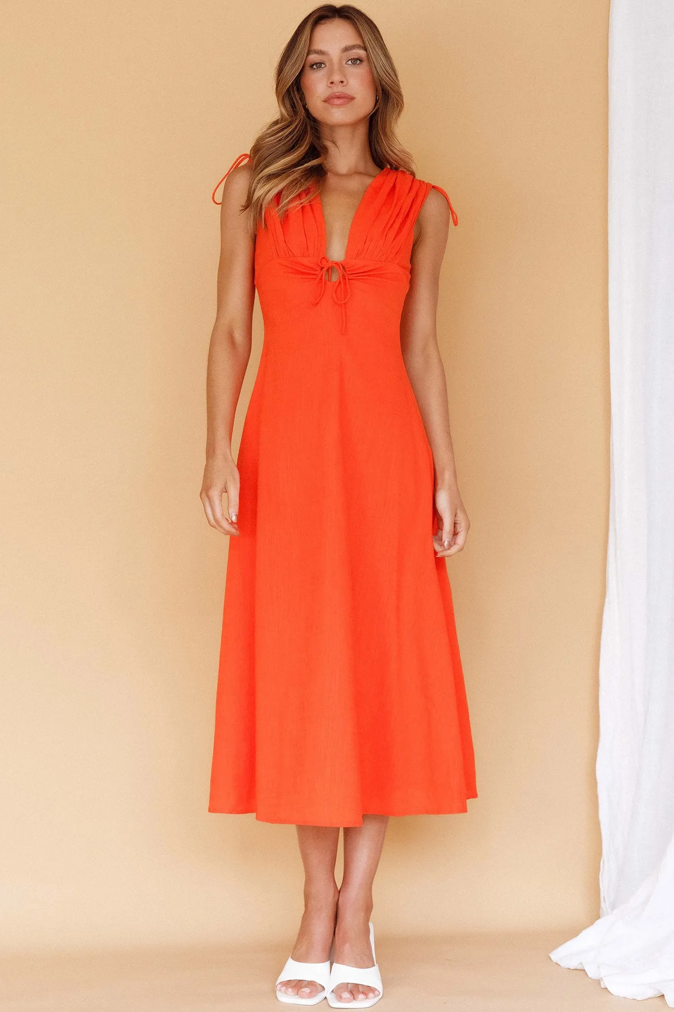 Cape Cod Drawstring Accent Midi Dress Tangerine sold by Selfie Leslie product image thumbnail 3