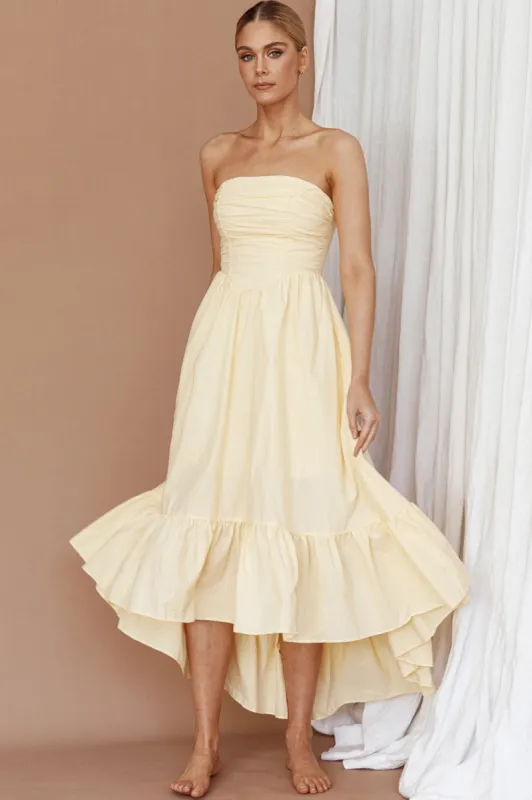 Sunday Mornings Ruched Bust Midi Dress Lemon sold by Selfie Leslie