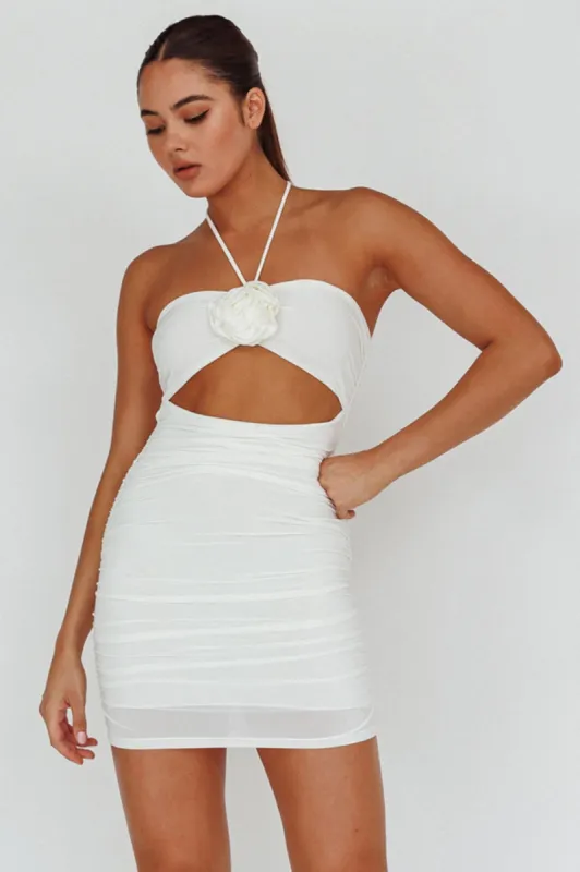 Ca Va Ruched Rose Accent Mini Dress Off White sold by Selfie Leslie