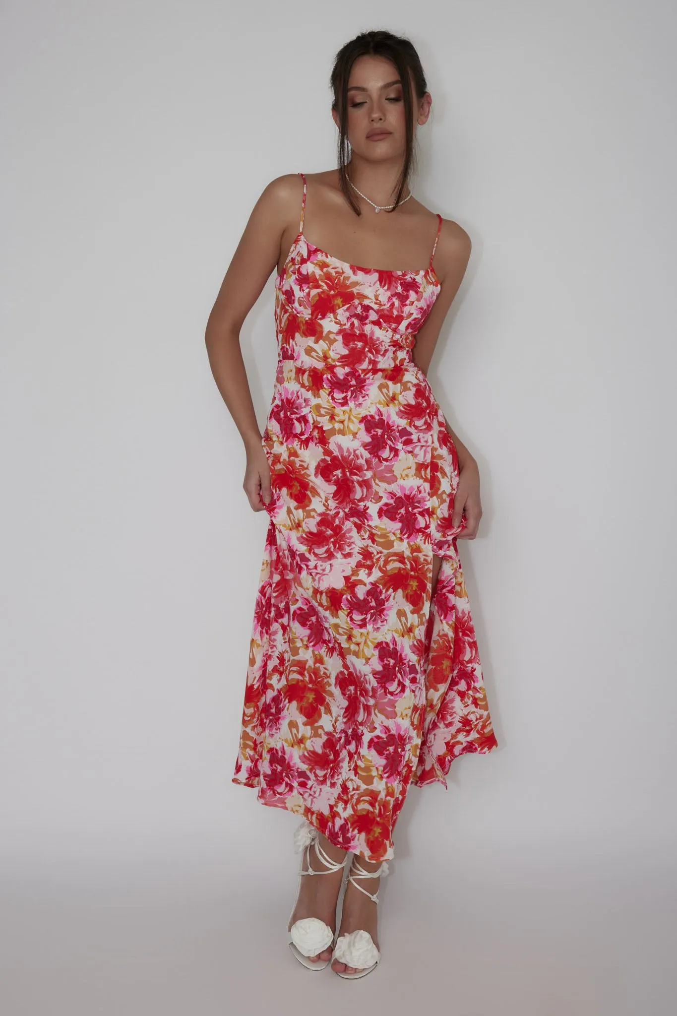 Galilea Tied Back Midi Dress Floral Red sold by Selfie Leslie product image thumbnail 5