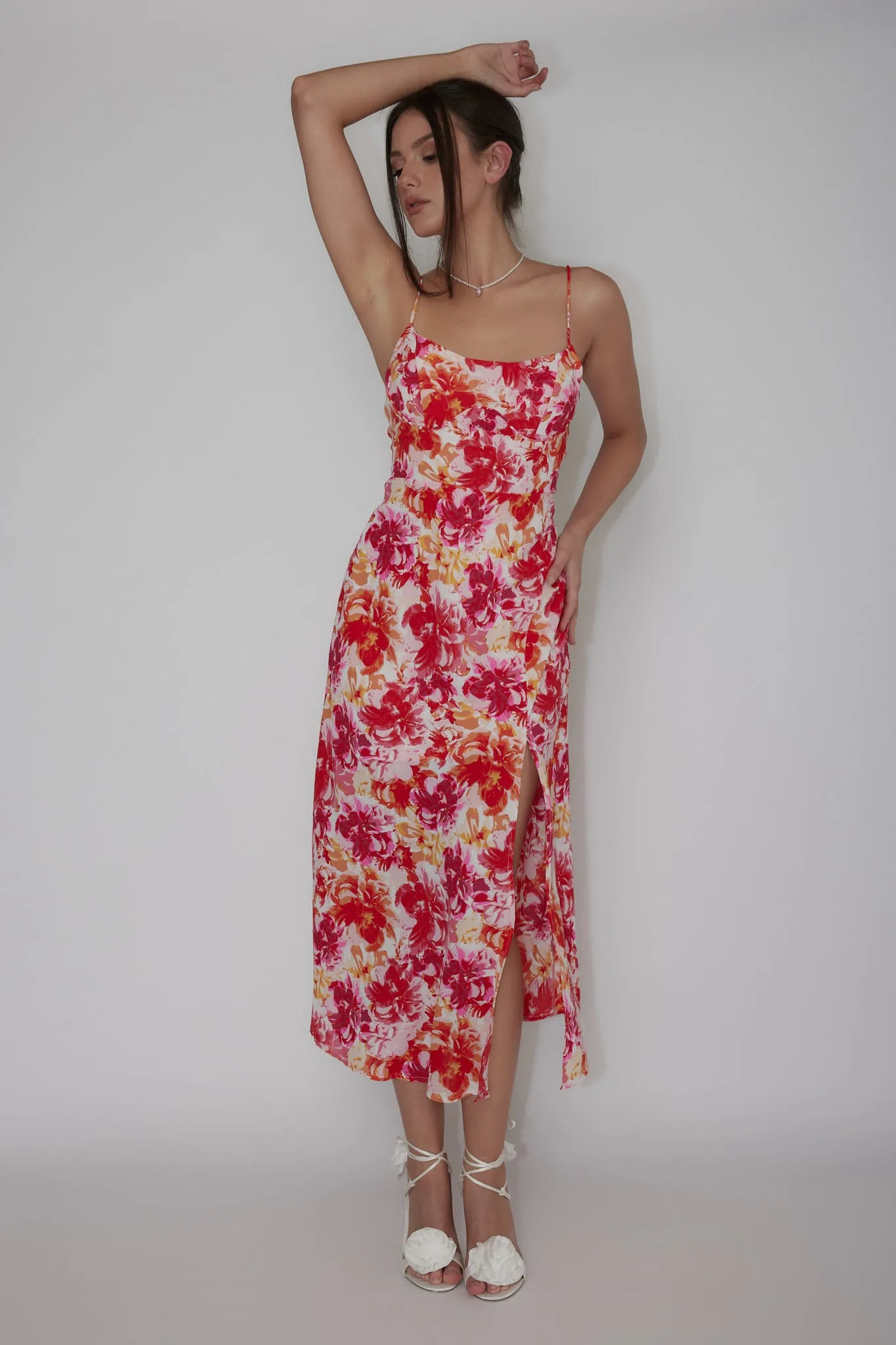 Galilea Tied Back Midi Dress Floral Red sold by Selfie Leslie product image thumbnail 3