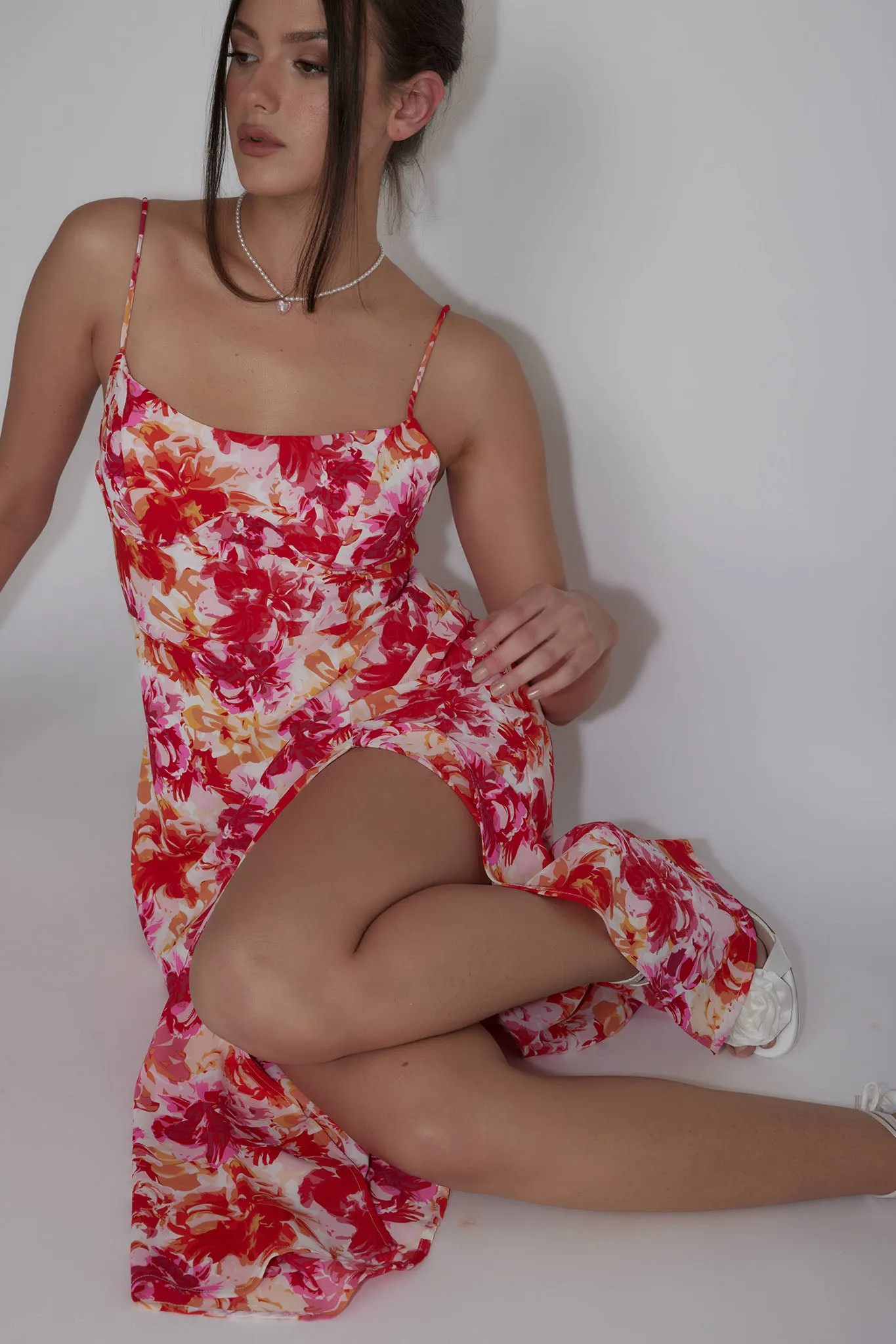 Galilea Tied Back Midi Dress Floral Red sold by Selfie Leslie