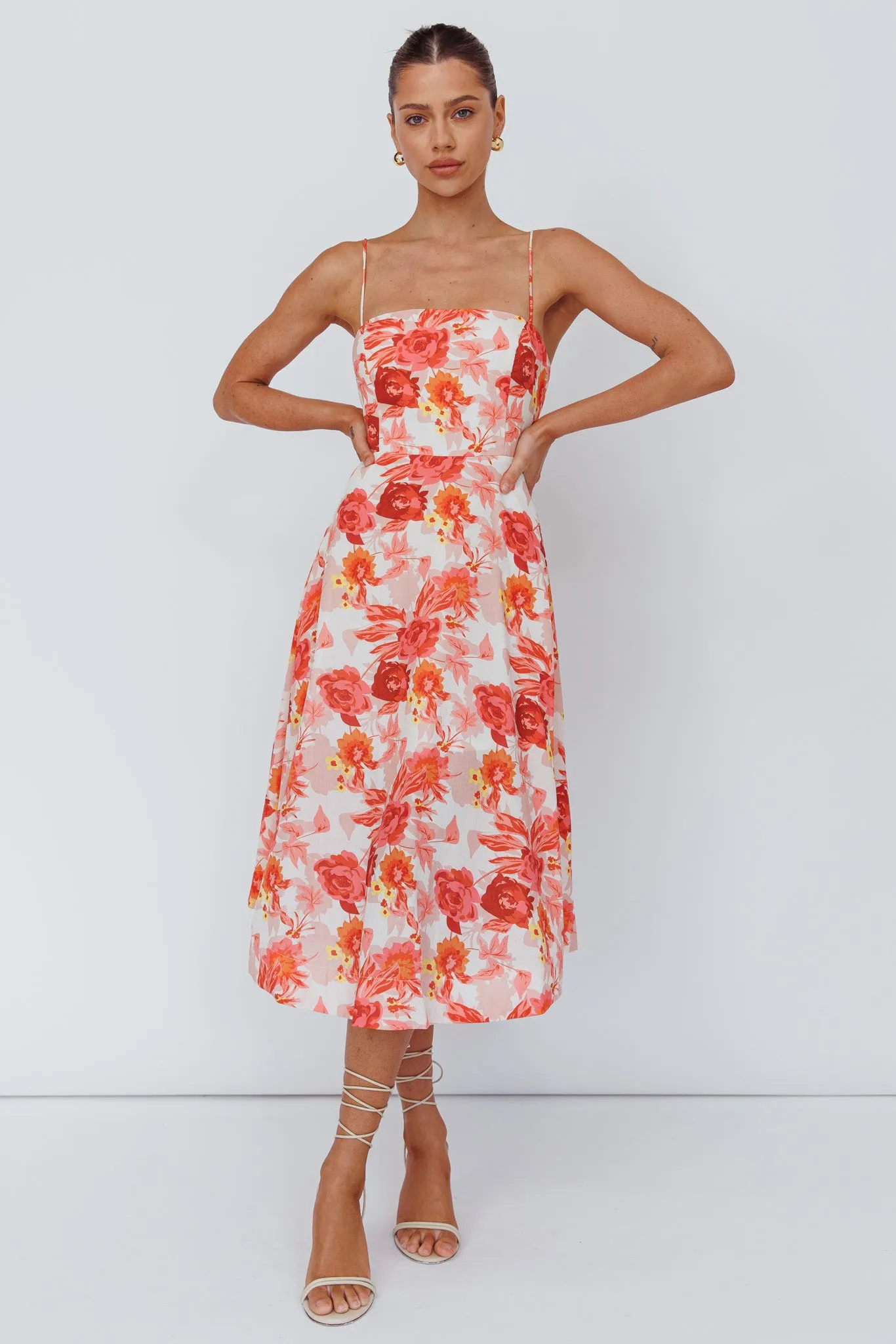 Weekender Spaghetti Strap Midi Dress Floral Peach sold by Selfie Leslie product image thumbnail 5