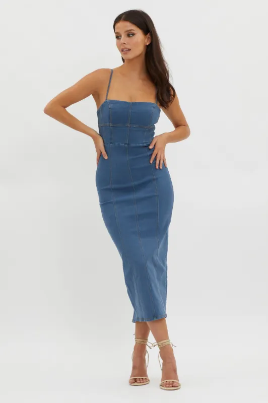Lenni Denim Midi Dress Dark Blue sold by Selfie Leslie