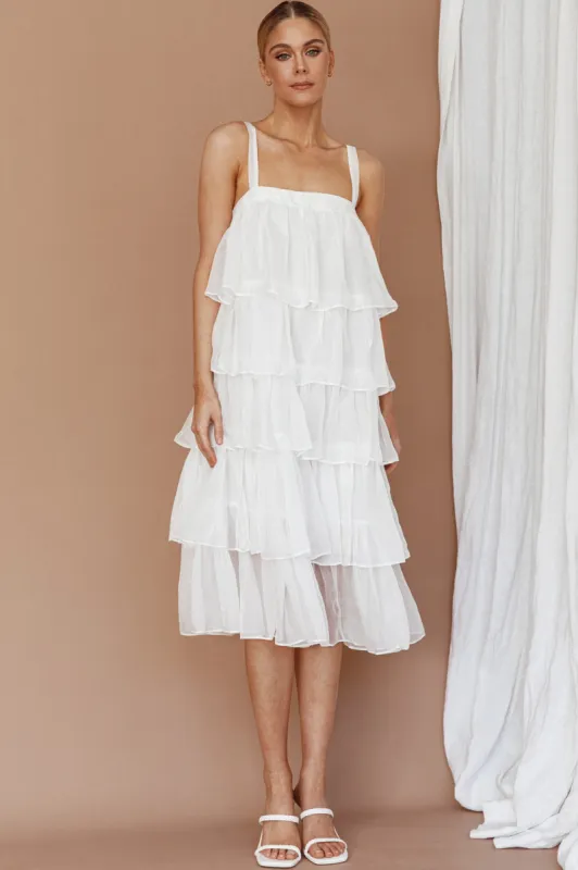 Merry Layered Frill Midi Dress White sold by Selfie Leslie