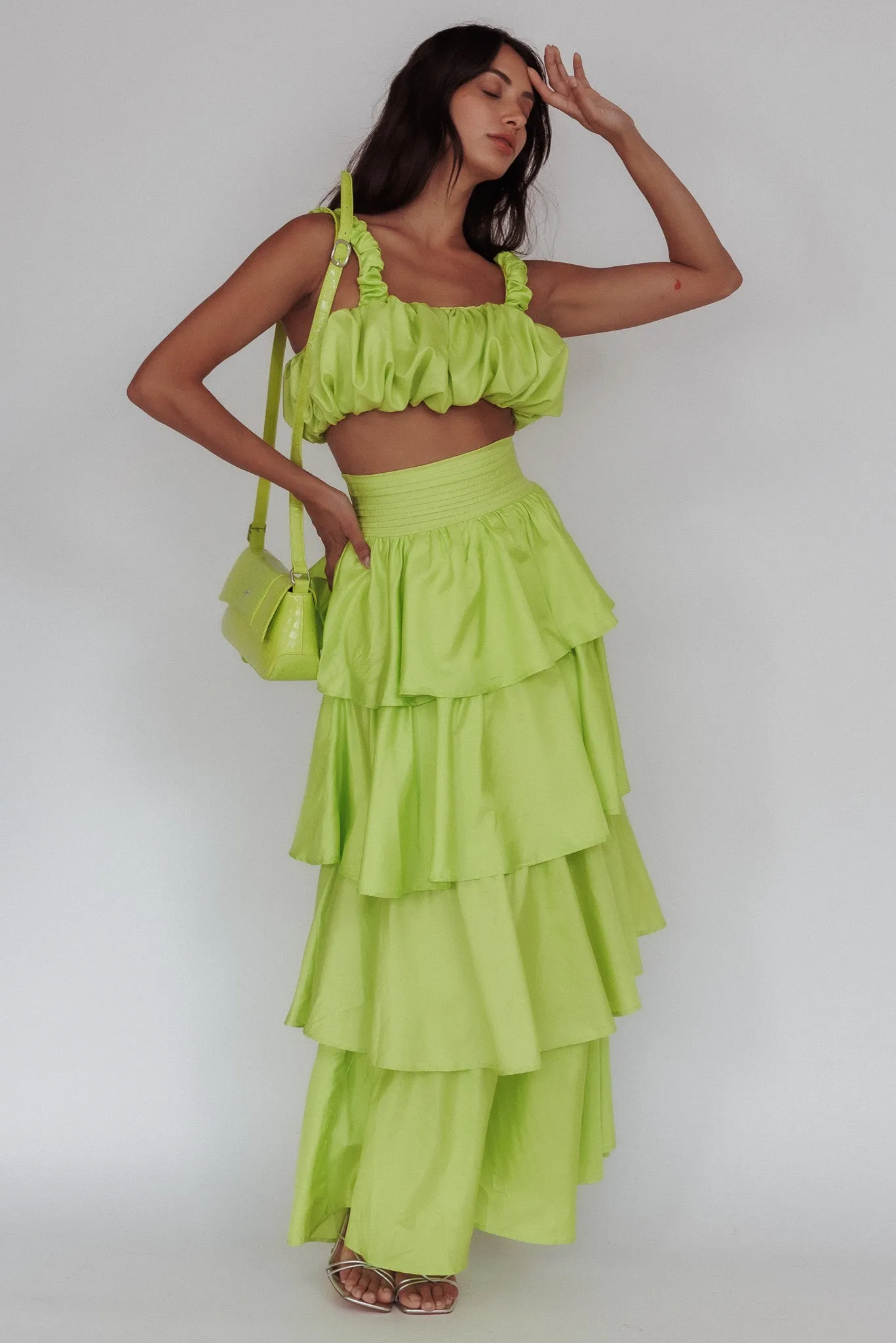 Sozo Layered Maxi Skirt Lime sold by Selfie Leslie