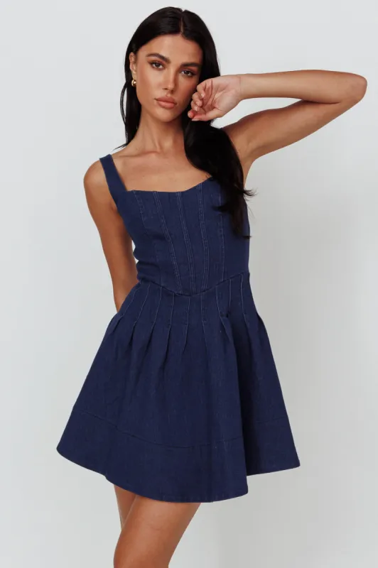 Talisa Pintuck Pleat Waist Mini Dress Dark Blue sold by Selfie Leslie