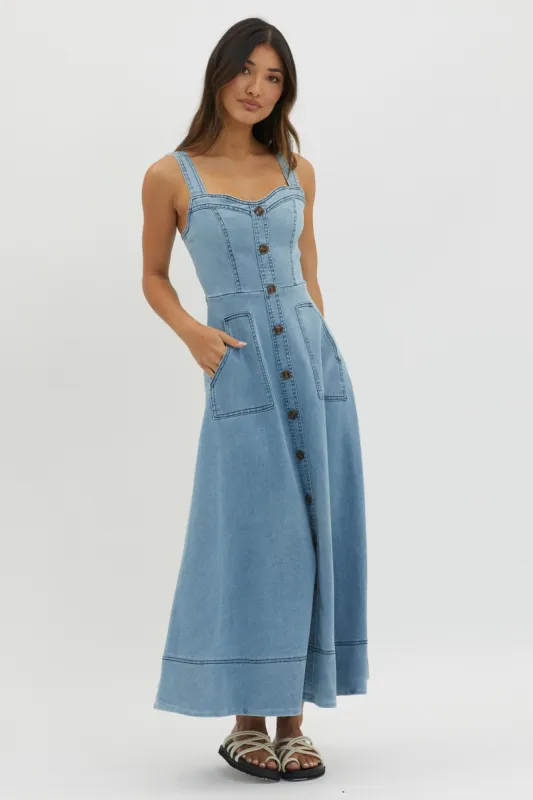 Laureen Pocket Maxi Dress Denim Blue sold by Selfie Leslie