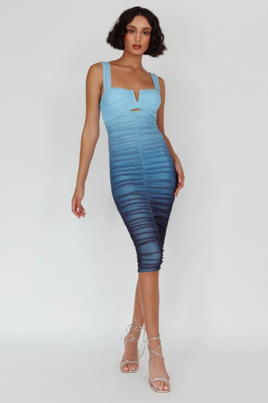 Nadia Ruched Midi Dress Gradient Blue sold by Selfie Leslie