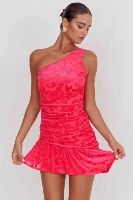Mystery Of Love One Shoulder Mini Dress Fuchsia sold by Selfie Leslie
