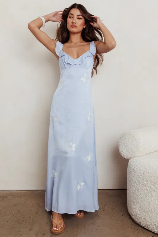 Hibiscus Ruffle A-line Maxi Dress Blue sold by Selfie Leslie