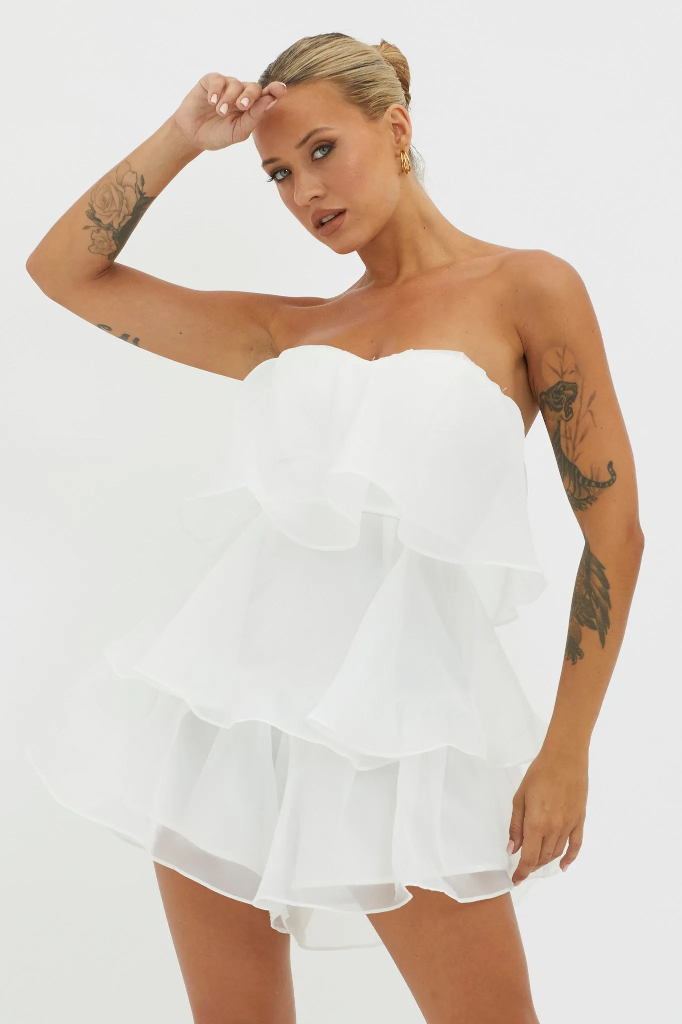 Behati Tiered Layer Romper White sold by Selfie Leslie