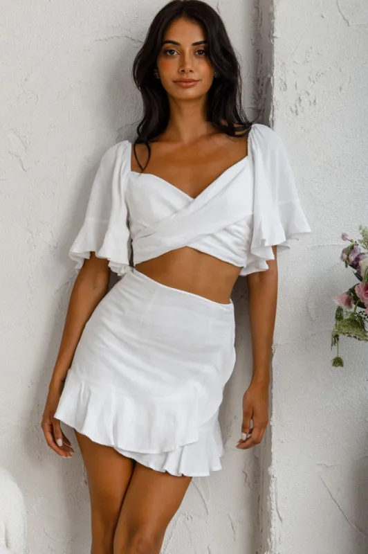 Hand In Mine Crossover Bodice Bell Sleeve Crop Top White sold by Selfie Leslie
