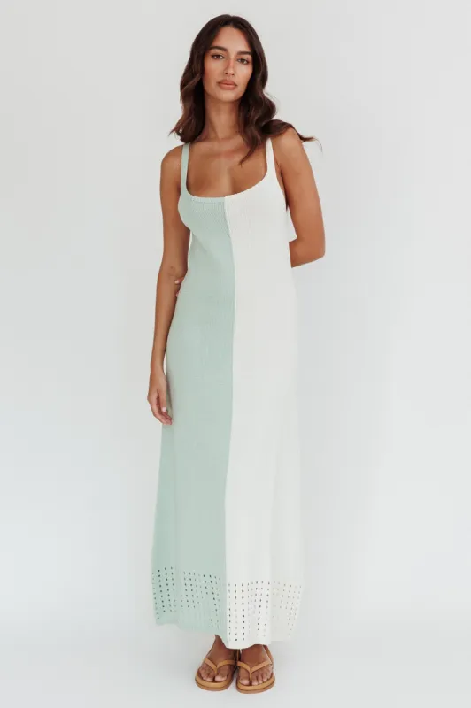 Sunday Fun Day Knit Maxi Dress Sage Cream sold by Selfie Leslie