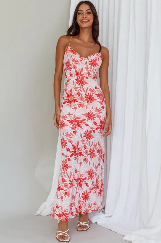 Janaina Tie-Up Back Maxi Dress Floral Red sold by Selfie Leslie