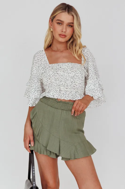 Boardwalk Bell Sleeve Crop Top Spotty White sold by Selfie Leslie