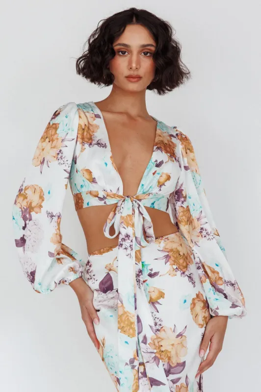 Meet Me In Fiji Tied Top Floral Yellow sold by Selfie Leslie
