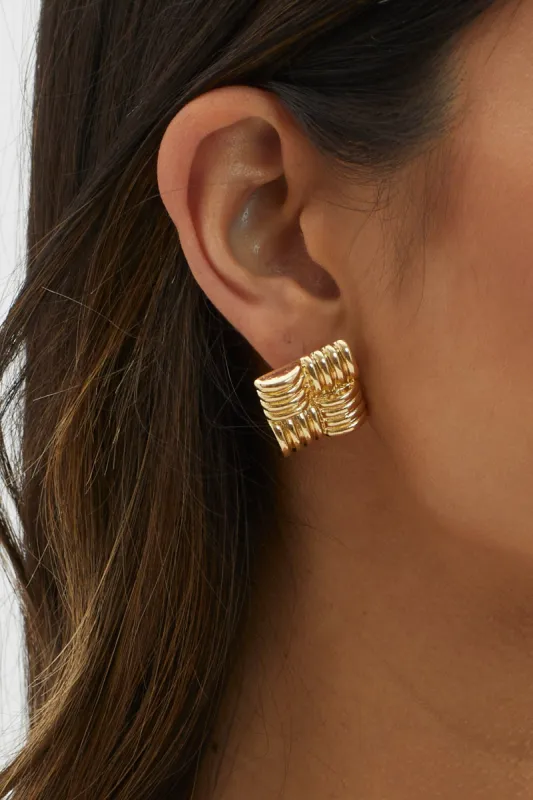 Manhattan Square Ribbed Earrings Gold sold by Selfie Leslie