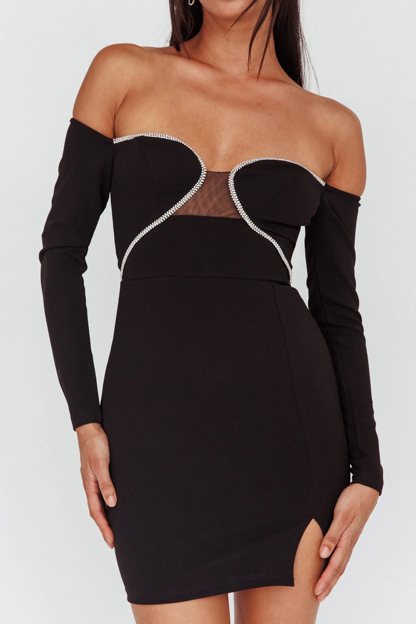 A-List Diamante Trim Long Sleeve Mini Dress Black sold by Selfie Leslie product image thumbnail 4