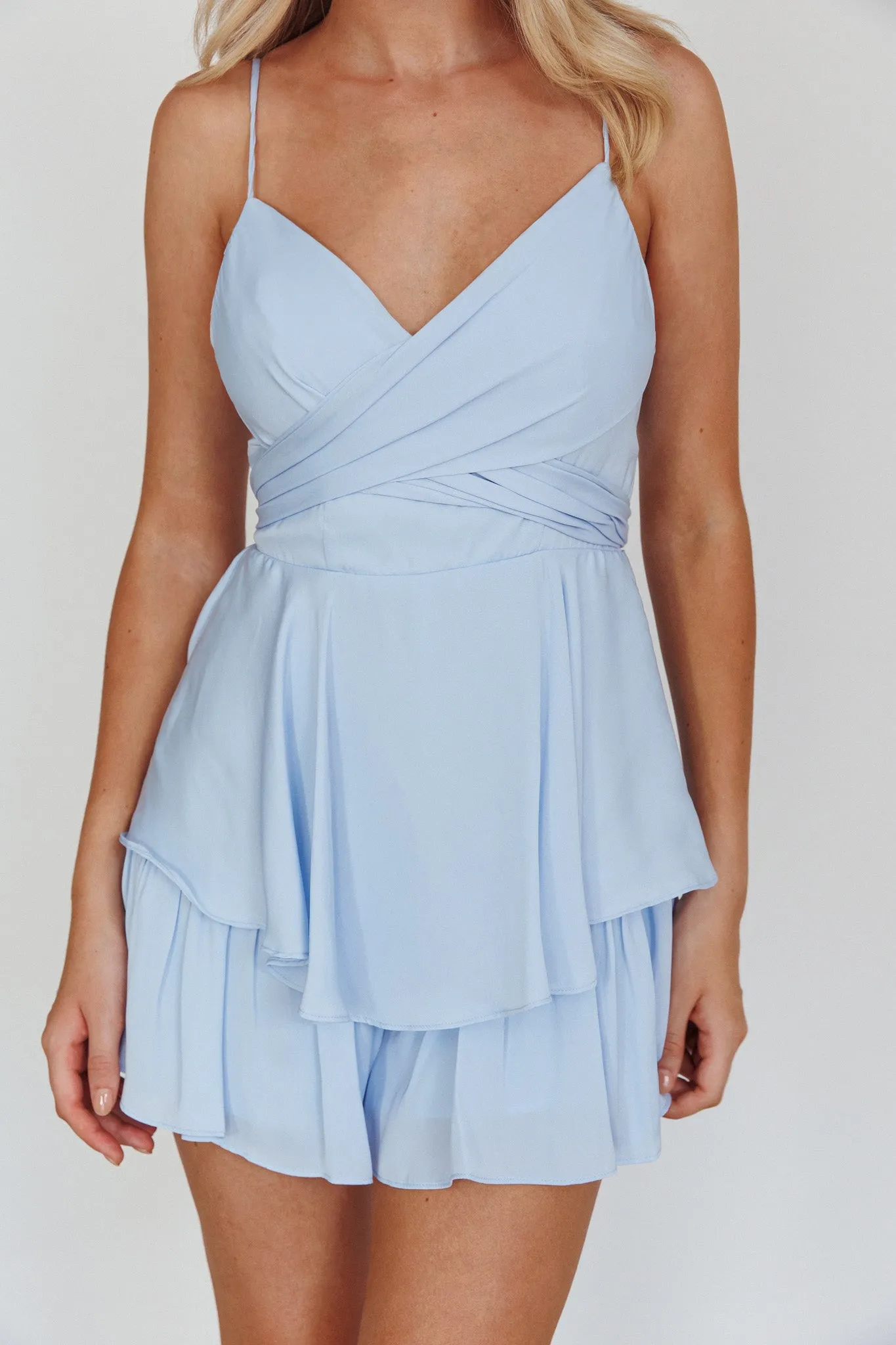 It's Complicated Crossover Bodice Flounce Romper Steel Blue sold by Selfie Leslie product image thumbnail 4