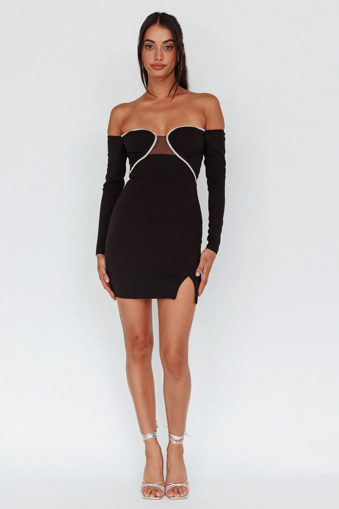 A-List Diamante Trim Long Sleeve Mini Dress Black sold by Selfie Leslie product image thumbnail 3