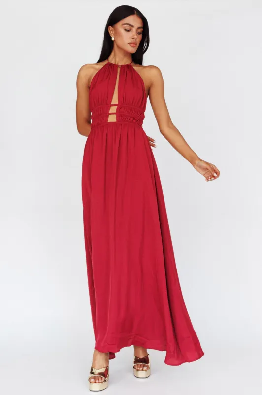 Cyndi Open Back Halterneck Maxi Dress Wine sold by Selfie Leslie