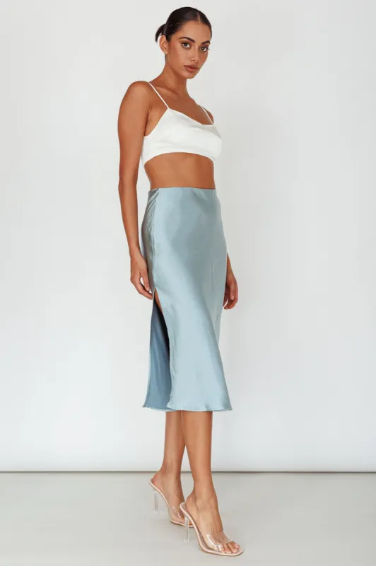Daze Satin Midi Skirt Light Blue sold by Selfie Leslie