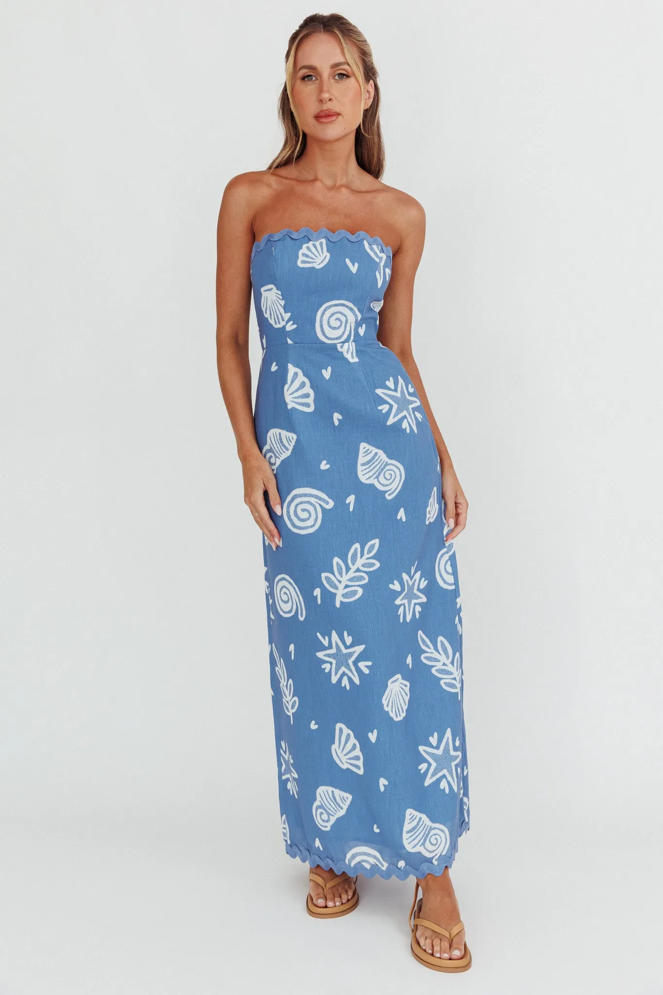 Cypress Ric Rac Trim Strapless Dress Shell Blue sold by Selfie Leslie product image thumbnail 5