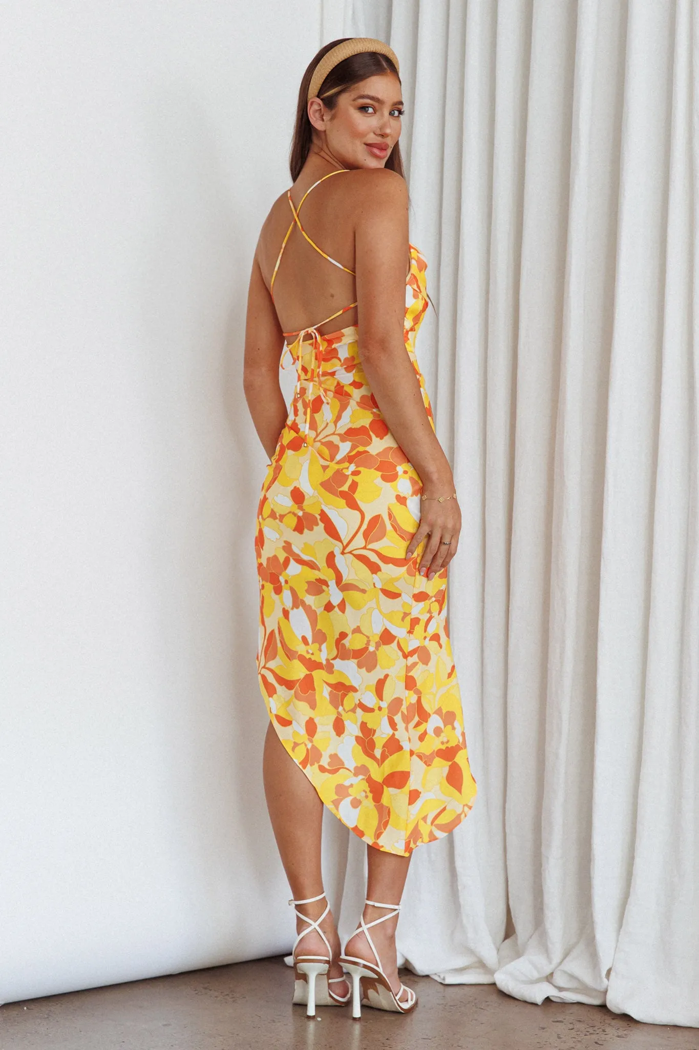 Klara Thigh Split Midi Dress Print Yellow sold by Selfie Leslie product image thumbnail 2