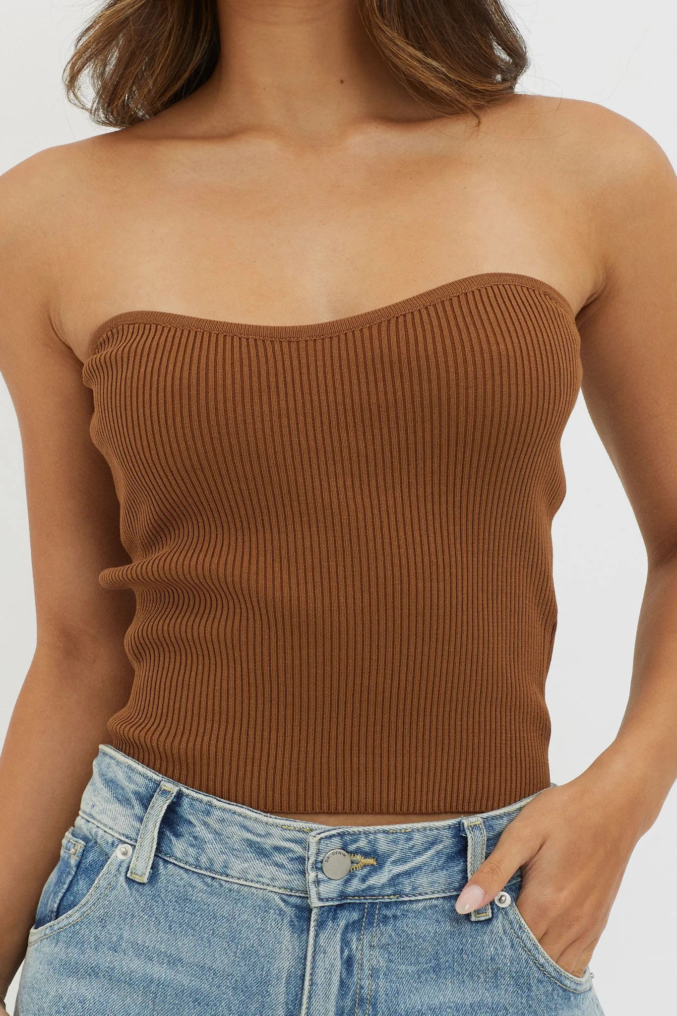 Flora Strapless Knit Top Chocolate sold by Selfie Leslie product image thumbnail 4
