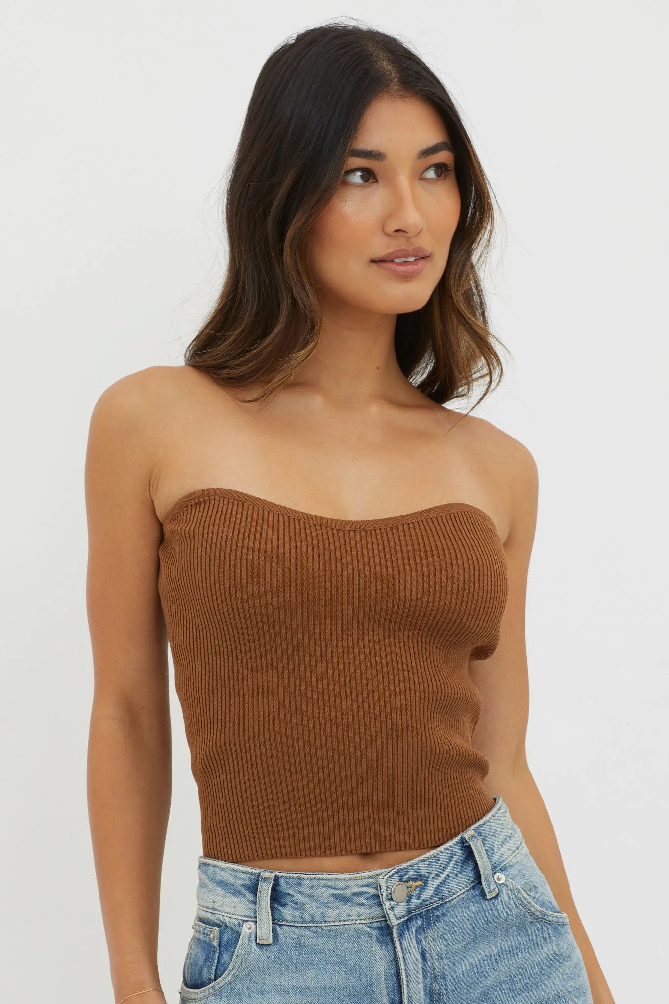 Flora Strapless Knit Top Chocolate sold by Selfie Leslie product image thumbnail 5