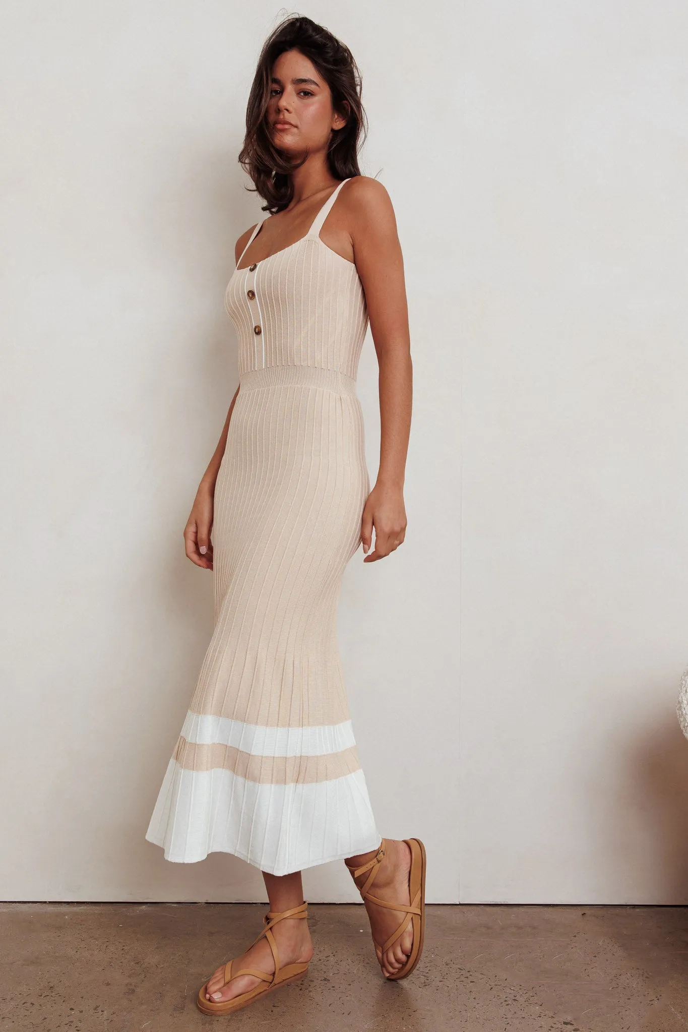 Cayla Contrast Ribbed Knit Maxi Dress Sand sold by Selfie Leslie product image thumbnail 3