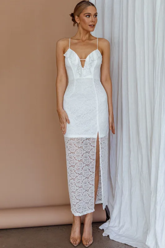 Evaleigh Frill Trim Lace Midi Dress White sold by Selfie Leslie