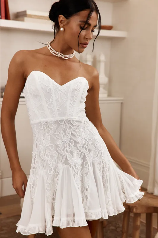 Emile Sweetheart Neckline Godet Mini Dress Off White sold by Selfie Leslie