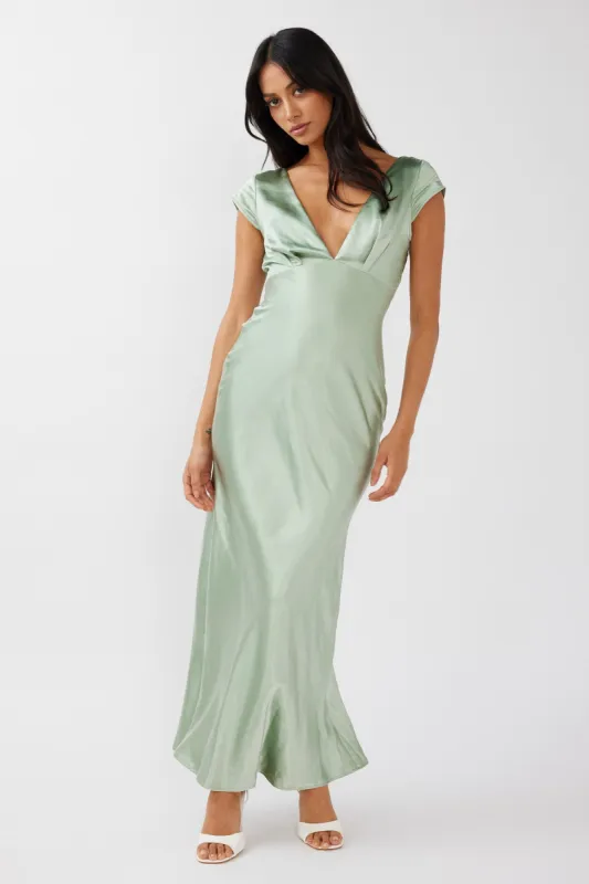 Lucinda V-Neck Twist Back Midi Dress Sage sold by Selfie Leslie