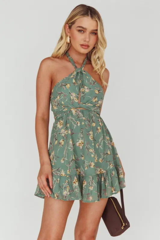 Chase Me Halterneck Mini Dress Floral Sage sold by Selfie Leslie