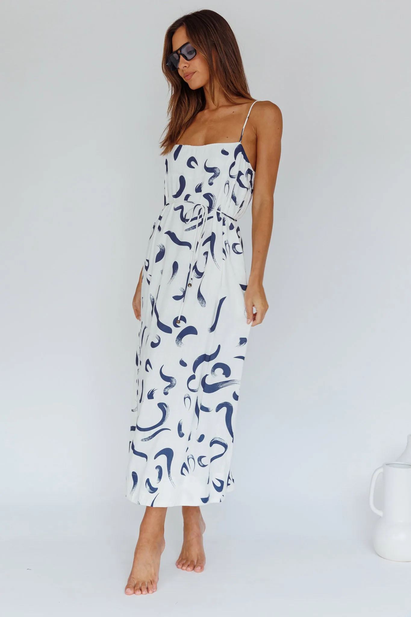 Rossy Waist Tie Midi Dress Printed Navy sold by Selfie Leslie product image thumbnail 3