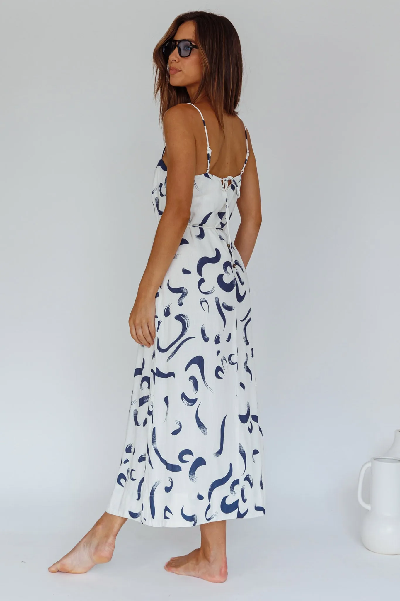 Rossy Waist Tie Midi Dress Printed Navy sold by Selfie Leslie product image thumbnail 2