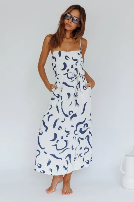 Rossy Waist Tie Midi Dress Printed Navy sold by Selfie Leslie