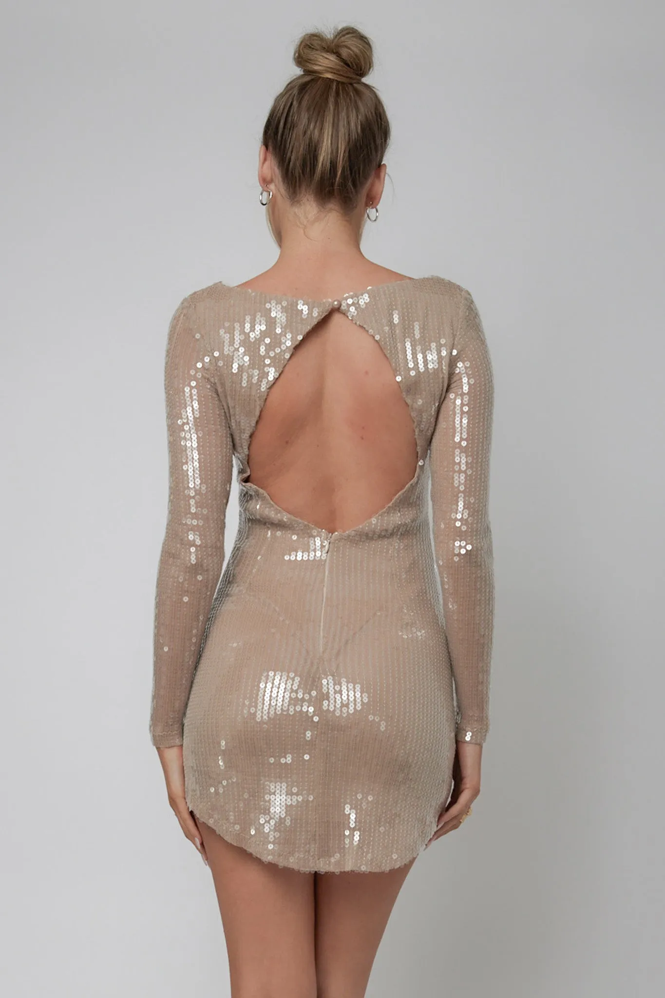 Karma Long Sleeve Keyhole Back Sequin Dress Nude sold by Selfie Leslie product image thumbnail 3