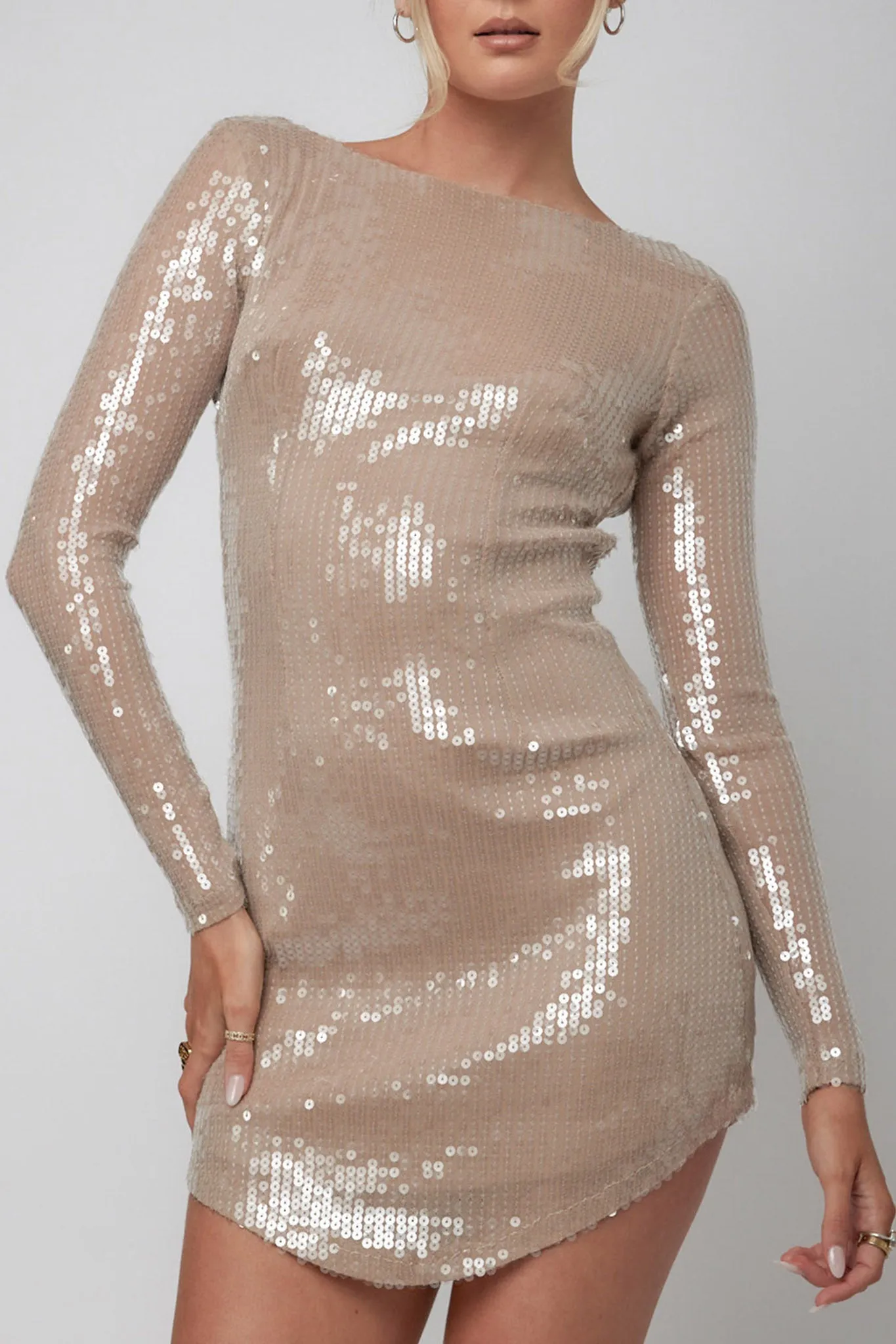 Karma Long Sleeve Keyhole Back Sequin Dress Nude sold by Selfie Leslie product image thumbnail 5
