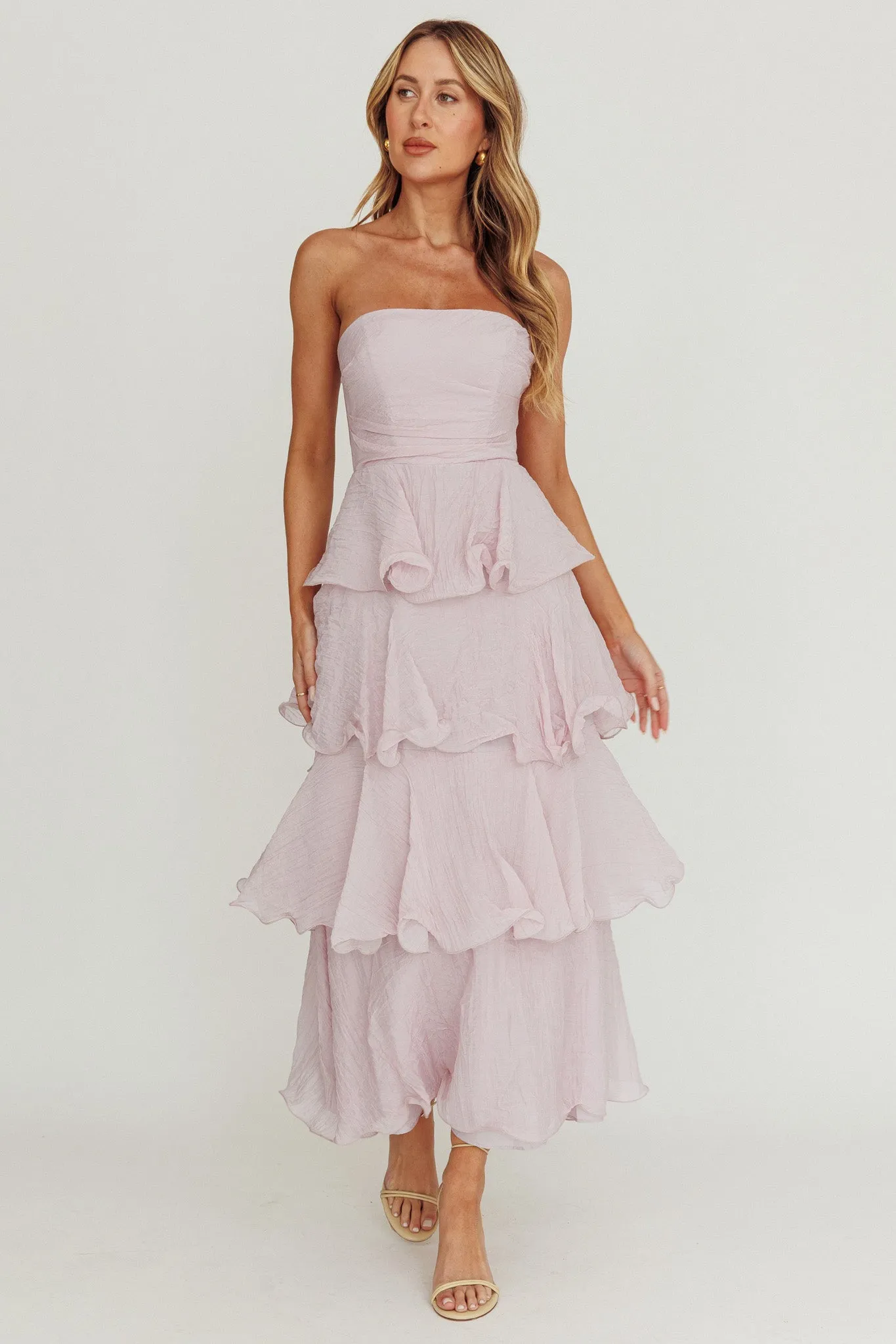 giavana strapless layered midi dress Giavana Strapless Layered Midi Dress Pale Blue