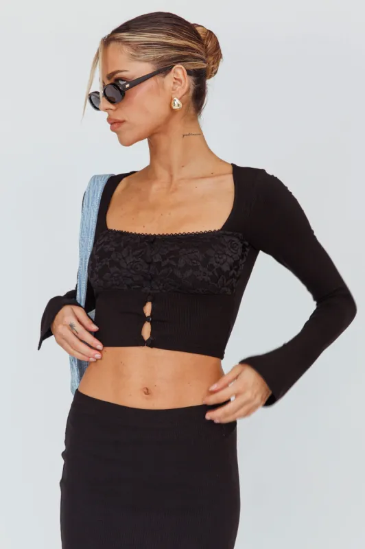 Lauryn Lace Bust Long Sleeve Top Black sold by Selfie Leslie